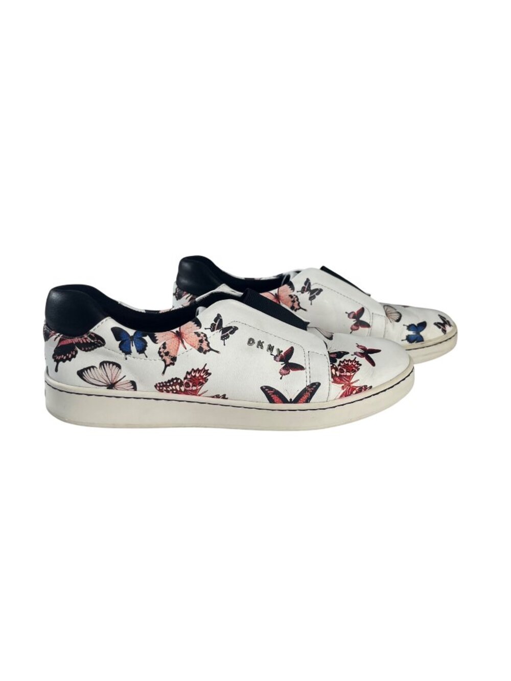 DKNY Butterfly Slip On Sneakers Womens 9N White Leather Casual Shoes